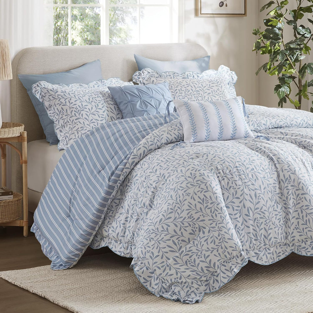 Madison Park Blue Floral Comforter Set King, 5PC Reversible Bedding Set