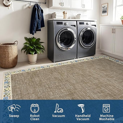 GarveeHome Washable Living Room Rug 9x12 Floral Bordered Area Rugs Soft Thin - Image 8