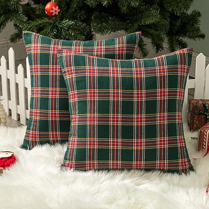 AQOTHES Pack of 2 Christmas Plaid Decorative Throw Pillow Covers Scottish by AQOTHES