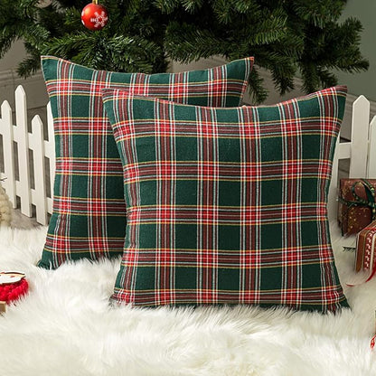 AQOTHES Pack of 2 Christmas Plaid Decorative Throw Pillow Covers Scottish by AQOTHES