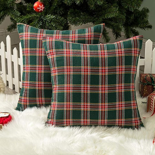 AQOTHES Pack of 2 Christmas Plaid Decorative Throw Pillow Covers Scottish by AQOTHES