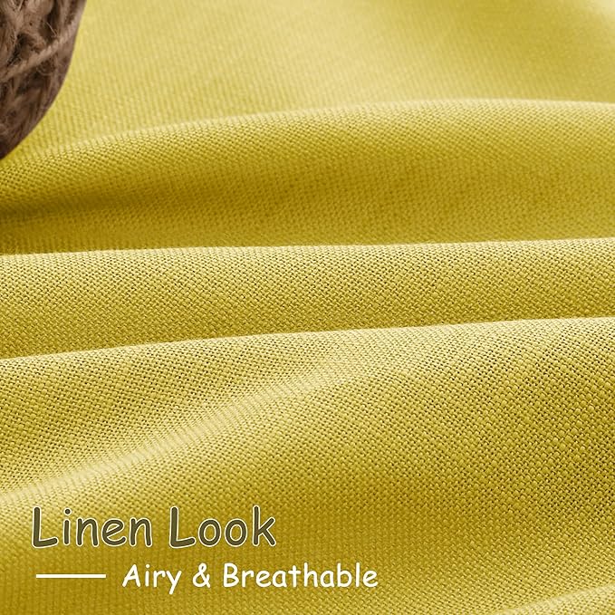 Celery Yellow Textured Linen Blend Drapes 96 Inch Long 2 Panels Set Back Tab - Image 5