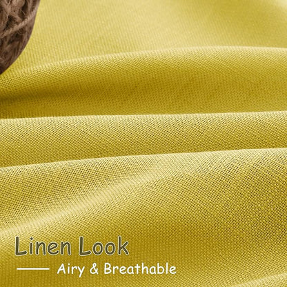 Celery Yellow Textured Linen Blend Drapes 96 Inch Long 2 Panels Set Back Tab - Image 5