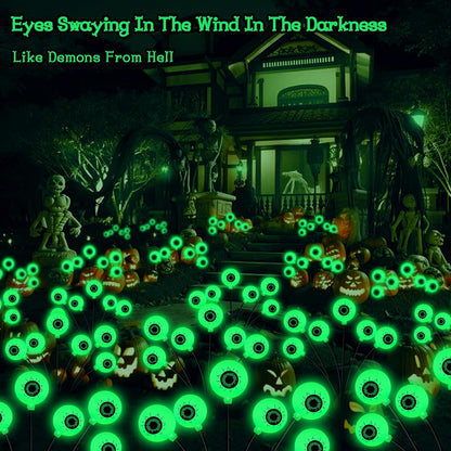 Kohlrabi Halloween Decorations Outdoor, 4 Pack 24 LED Solar Scary Eyeball Swaying Lights, Green Solar Firefly Lights Waterproof Outdoor Garden Light for Halloween Yard Garden Lawn Party Flower Bed