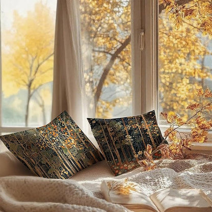 Rustic William Morris Inspired Autumn Forest Decor Throw Pillow Covers 18x18 - Image 6