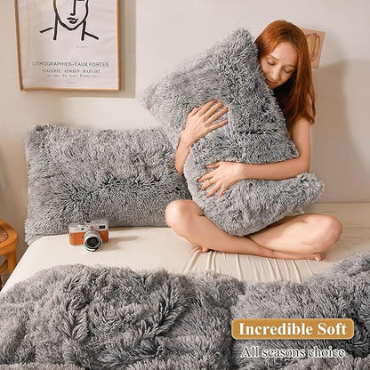 XeGe Fluffy Faux Fur Pillow Cases, Plush Shaggy Ultra Soft Fuzzy Pillowcases - Image 5