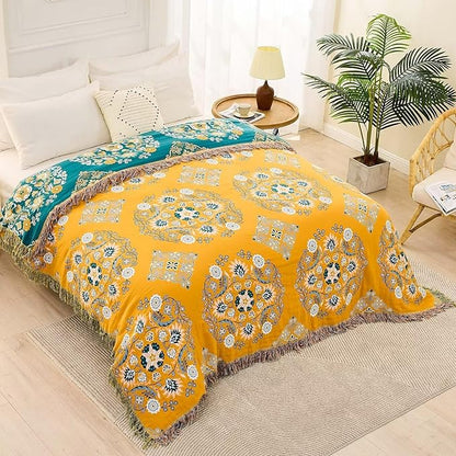 Boho Throw Blanket, 100% Cotton Ultra Soft Luxury Throw Rustic Quilt, Floral - Image 4