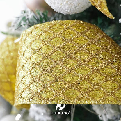 HUIHUANG Gold Glitter Wired Ribbon, 4 inch x 10 Yards, Geometric Pattern - Image 4