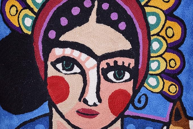 Frida Inspired Blue Throw Pillow Cover Cat Pillowcase Tiara Mexican Art Chair - Image 7