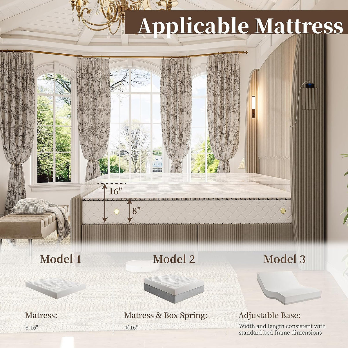 66" extra tall king upholstered wingback bed with, front angle view