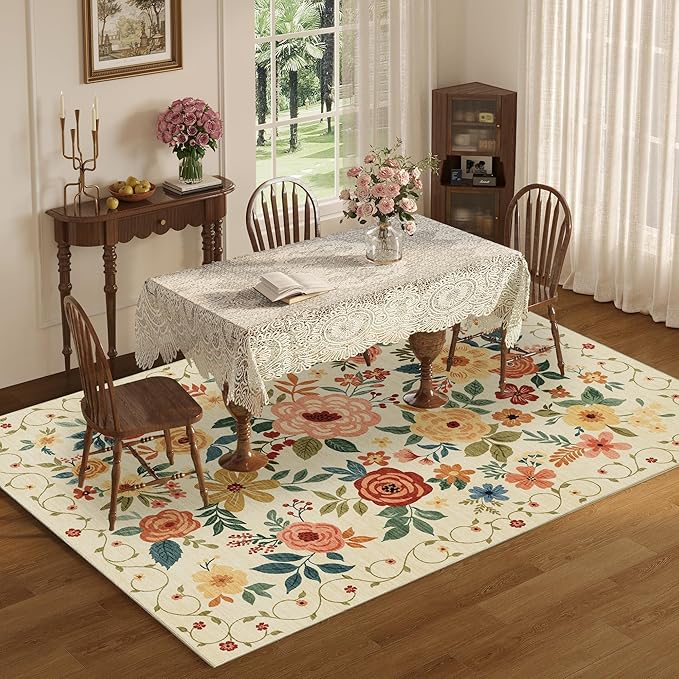 DUKINO 9x12 Area Rug, Floral Rugs - Image 4