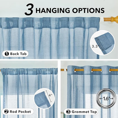 Deconovo Faux Linen Semi Sheer Curtains, 52x84 Inch Long, Light Filtering Voile - Image 4