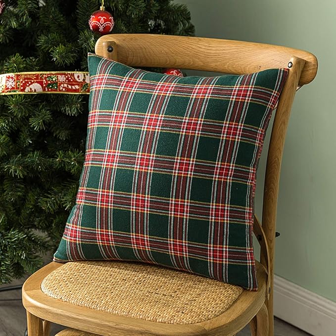 AQOTHES Pack of 2 Christmas Plaid Decorative Throw Pillow Covers Scottish - Image 4