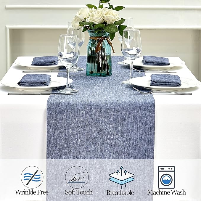 Mebakuk Linen Farmhouse Table Runner Large Burlap Style Soft and Waterproof - Image 4