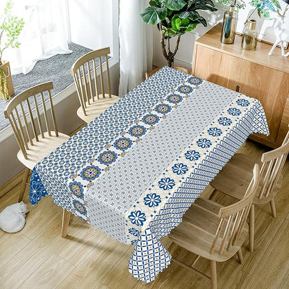 60x84inches Boho Rectangle Tablecloth Blue Floral Printed Bohemian Table Cloth - Image 5