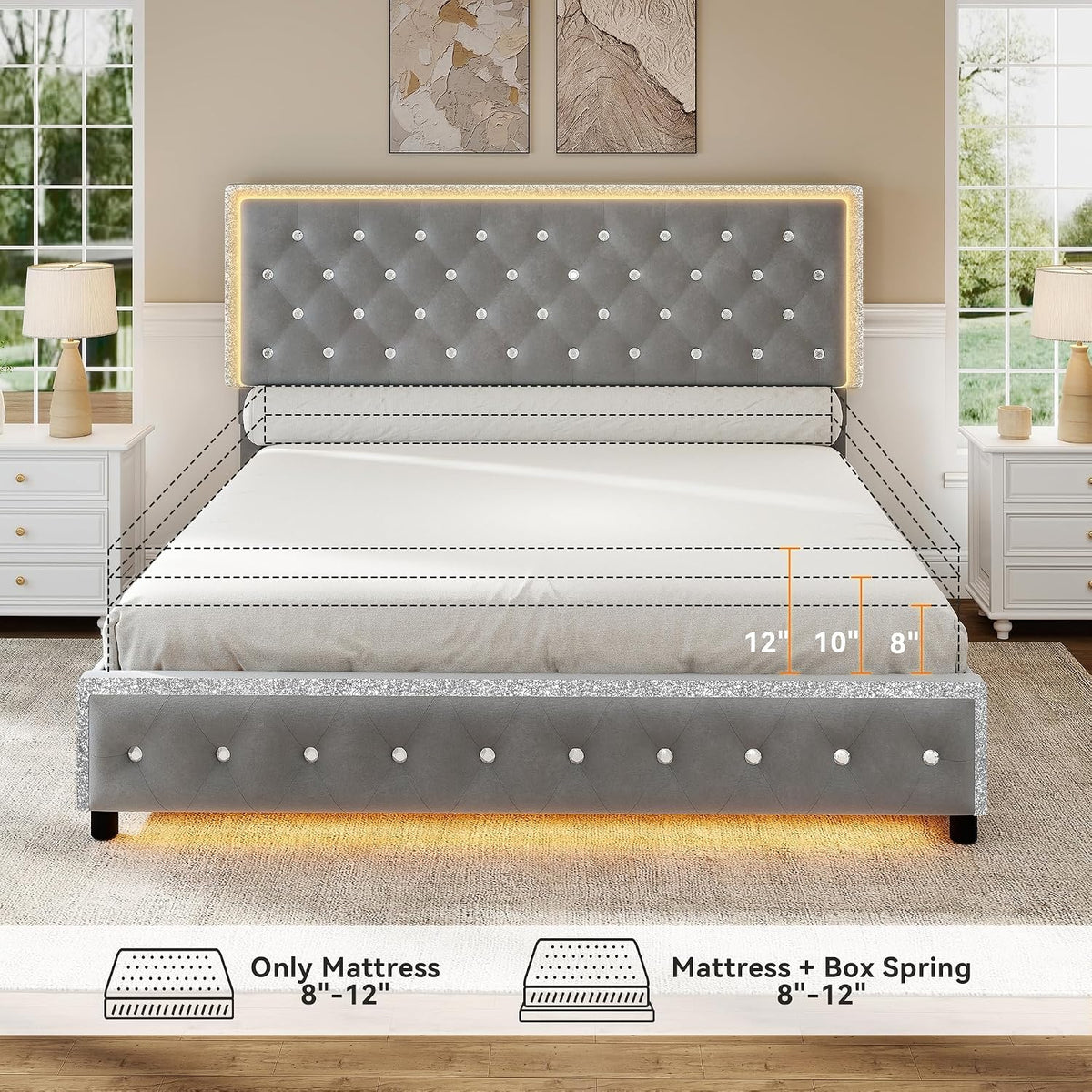 torana queen led bed frame with 2 storage, package contents