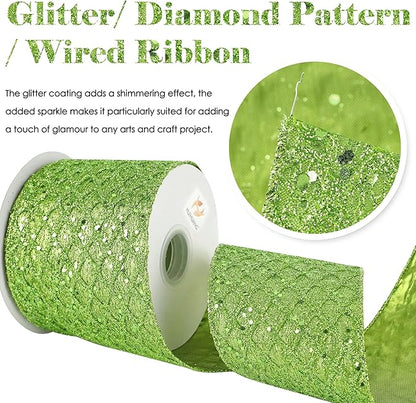 HUIHUANG Lime Green Glitter Wired Ribbon - Image 3
