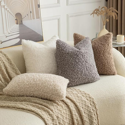Pack of 2 Curly Teddy Wool Faux Fur Throw Pillow Covers Fuzzy Accent Soft - Image 3