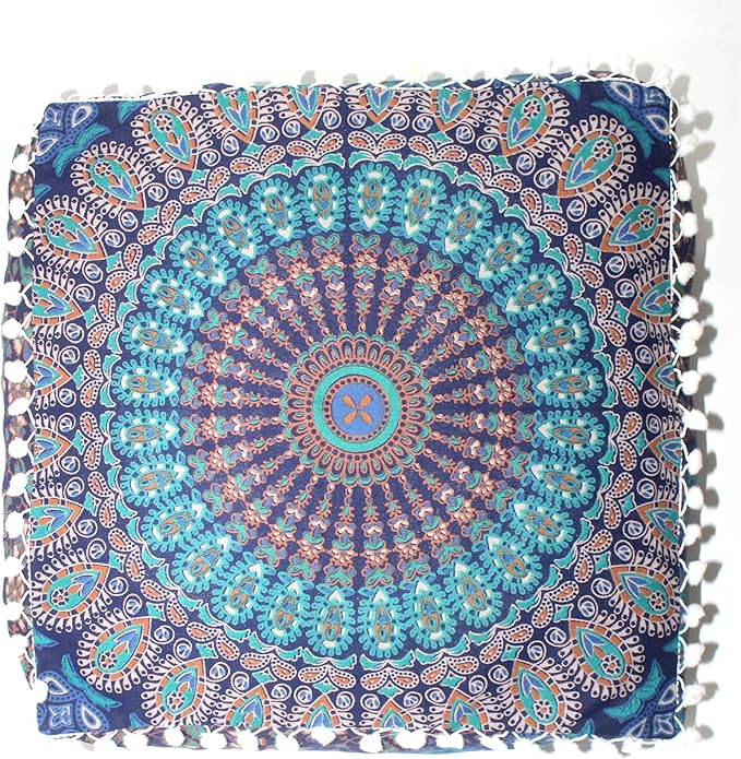 CRAFT KALA Blue Peacock Large Hippie Mandala Meditation Floor Ottoman Pillow - Image 7