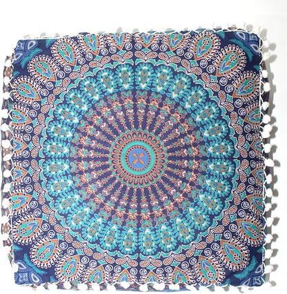 CRAFT KALA Blue Peacock Large Hippie Mandala Meditation Floor Ottoman Pillow - Image 7