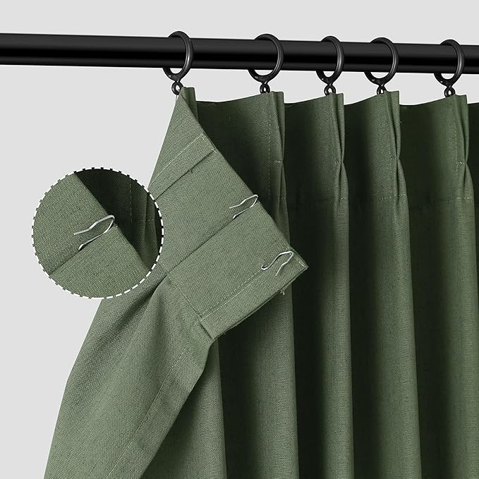Olive Green Pinch Pleat Linen Curtains 54 Inch Long - Image 6