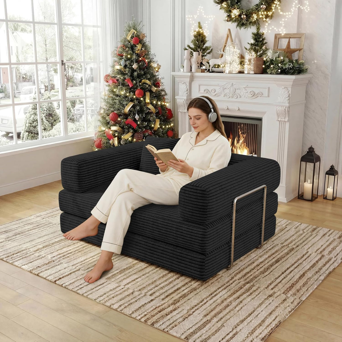 bshomgi convertible futon sofa bed, boneless couch for, front angle view