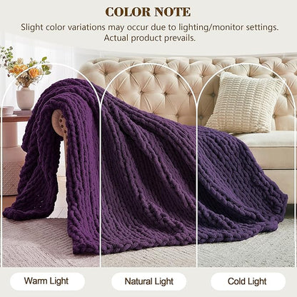 Carriediosa Chunky Knit Throw Blanket 50" X 60", 100% Hand Made Large Chenille - Image 2