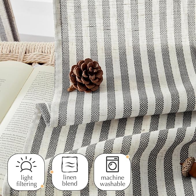 jinchan Striped Linen Kitchen Curtains 24 Inches Tier Curtains Farmhouse Modern - Image 5