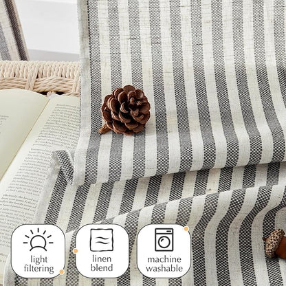 jinchan Striped Linen Kitchen Curtains 24 Inches Tier Curtains Farmhouse Modern - Image 5