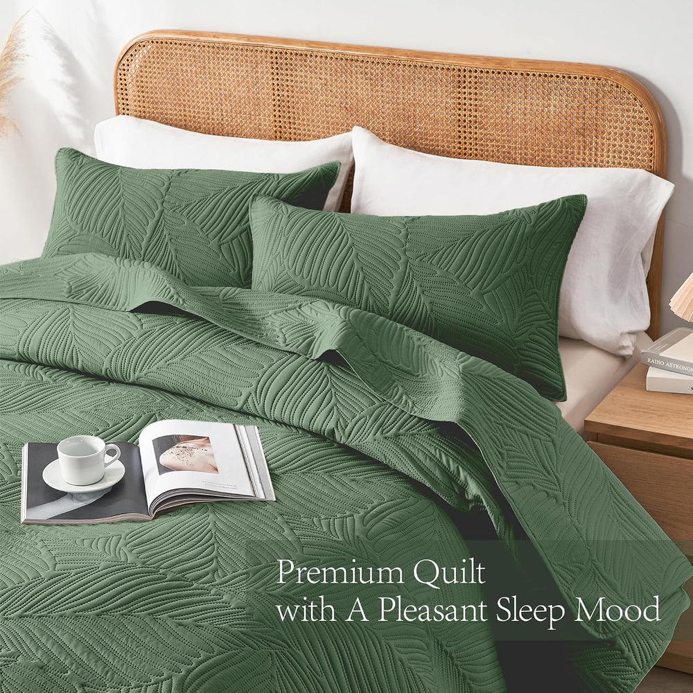 OARAGE King Quilt Bedding Set Lightweight Soft Olive Green Bedspread Coverlet...