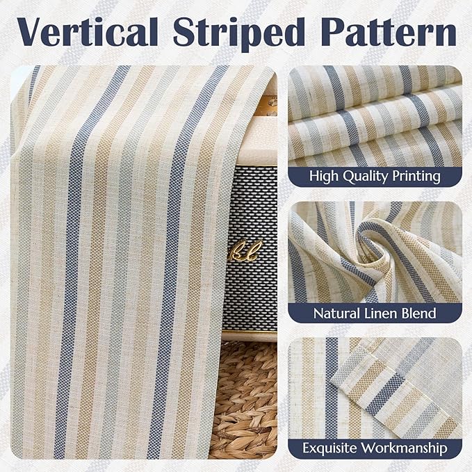 jinchan Colorful Striped Linen Double Layer Valance Pinstripe Rustic Cafe - Image 9