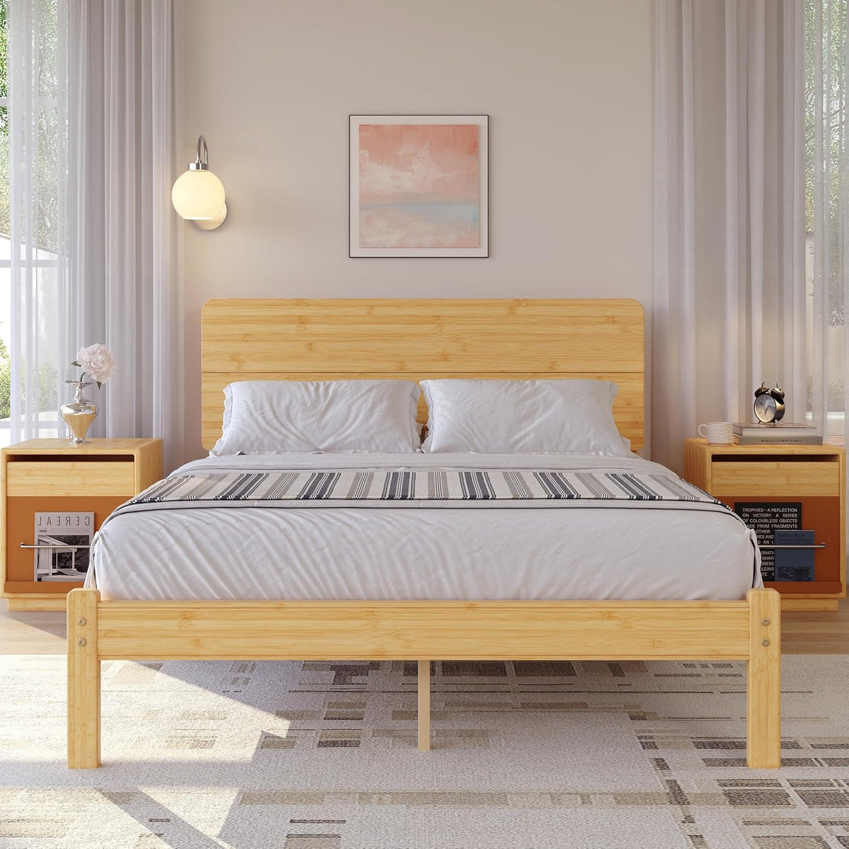 14" solid bamboo wood full size bed frame, package contents