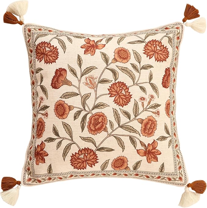 ISAENNE Design Linen Square Vintage Throw Pillow Covers 18"x18", Brick Red by Isaennehomedecoration