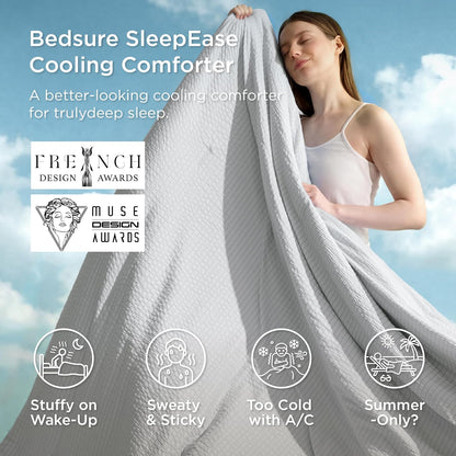 bedsure cooling comforters queen size, grey seersucker cool shown in use