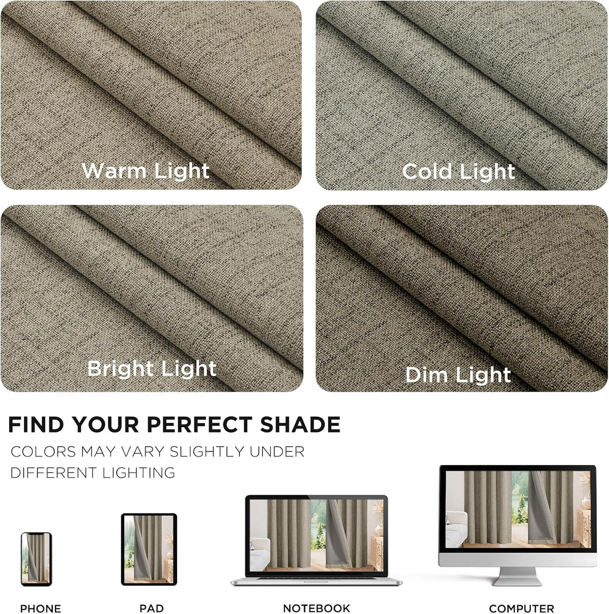 joydeco 100% blackout curtains for bedroom，natural linen curtains, front angle view