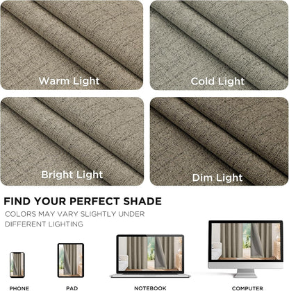 joydeco 100% blackout curtains for bedroom，natural linen curtains, front angle view