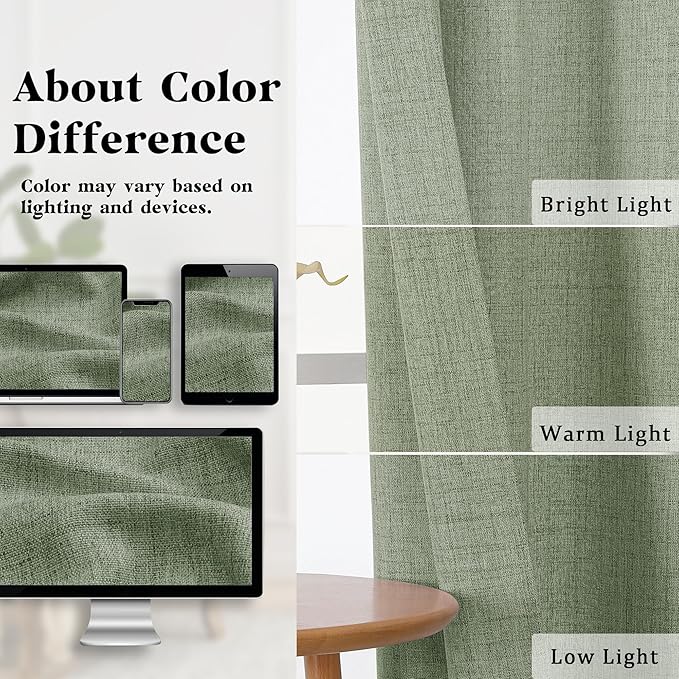 Gwine Green Kitchen Curtains 24 Inch Length 2 Panels, Light Filtering Textured - Image 3