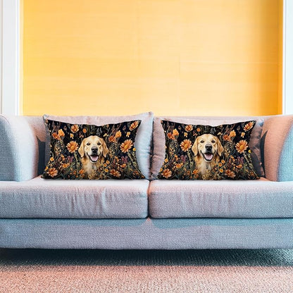 Moody Floral Golden Retriever Pillow Covers 12x20 Set of 2, Gifts - Image 3