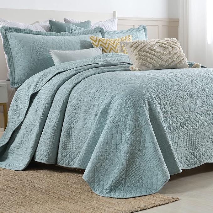 MarCielo 3-Piece 100% Cotton Oversized Bedspread Lightweight Quilt Coverlet - Image 4