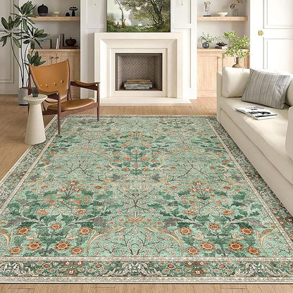 MUJOO Green Washable Rugs 8x10, Floral Area Rug - Image 3