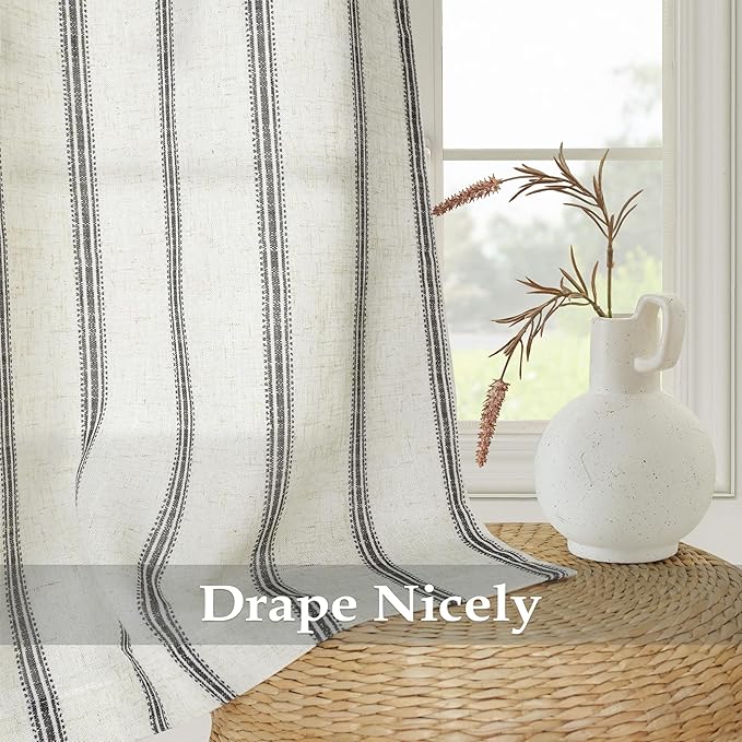 DriftAway Farmhouse Vertical Striped Linen Blend Textured Light Filtering Semi - Image 4