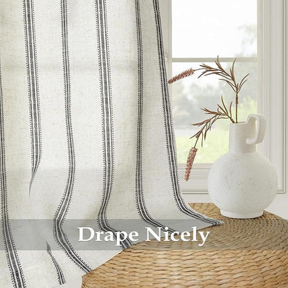 DriftAway Farmhouse Vertical Striped Linen Blend Textured Light Filtering Semi - Image 4