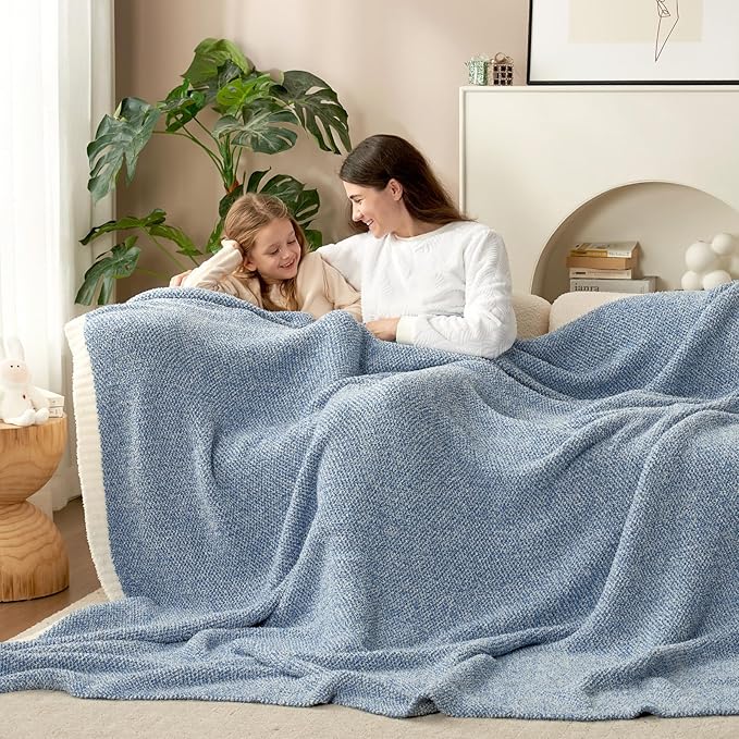 Snuggle Sac Queen Size Bed Blanket Heather Blue, Reversible Super Soft - Image 6