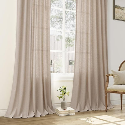 Light Tan Pinch Pleat Linen Curtains 96 Inch Length 2 Panels Set - Image 5