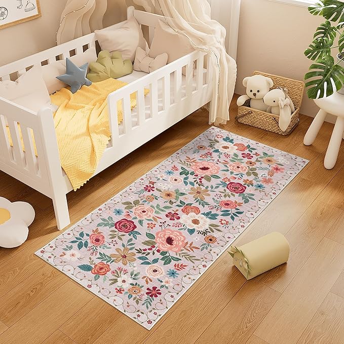 DUKINO 2x5 Runner Rug for Hallway, Washable Kitchen Floral Runner Rug - Image 3