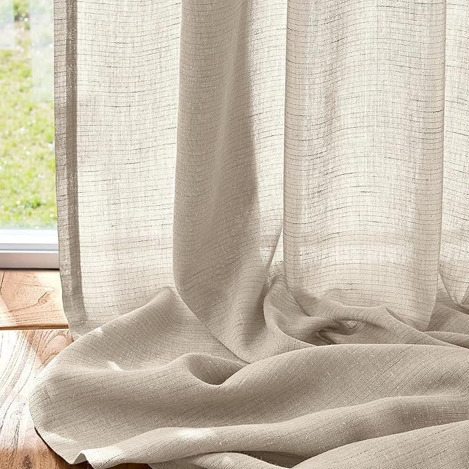 jinchan Linen Blend Curtains 108 inch Extra Long 2 Panels - Image 2