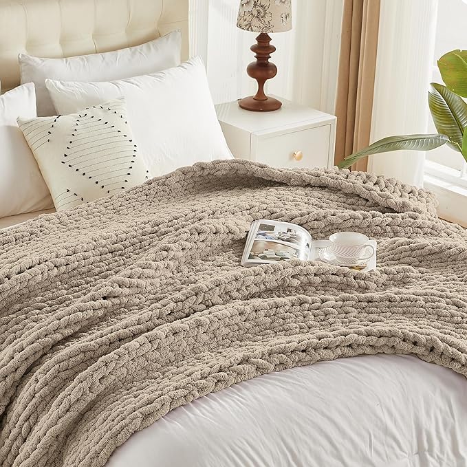 Carriediosa Chunky Knit Throw Blanket 50" X 60", 100% Hand Made Large Chenille - Image 9