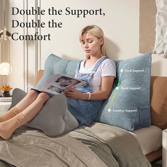 Daneey Headboard Pillow King, Triangular Wedge Pillow Headboard, Linen-Textured - Image 2