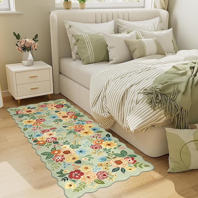 DUKINO 2x5 Washable Runner Rugs, Non Slip Floral Print Entryway Rug - Image 4