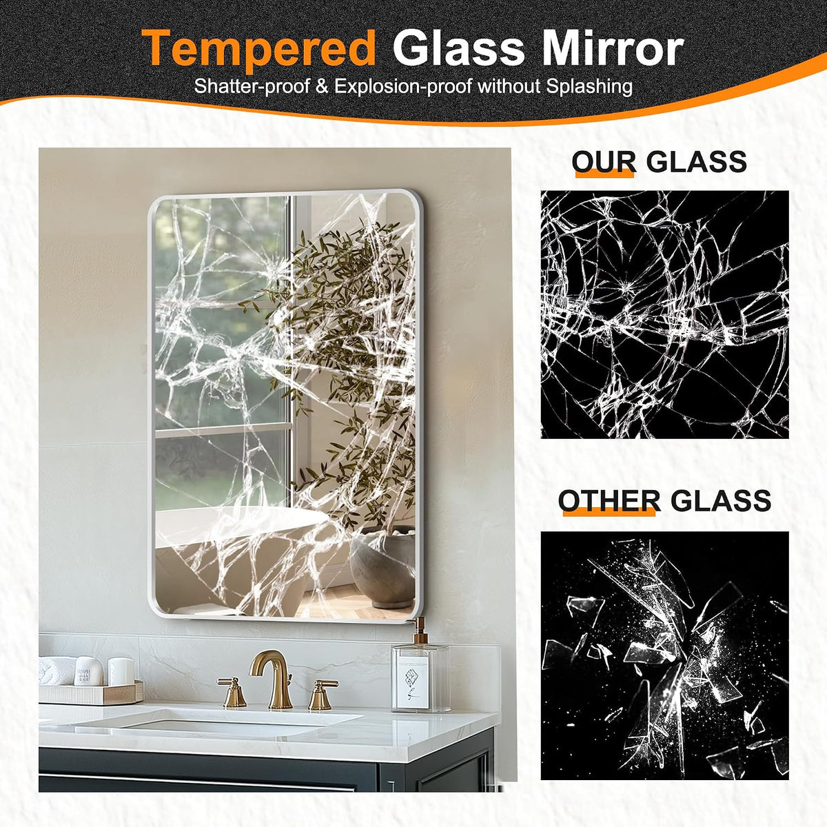 delma bathroom vanity mirror, silver framed mirror for showing dimensions